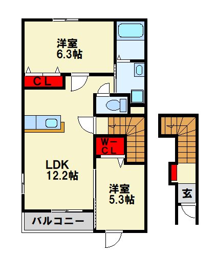 北九州市八幡西区町上津役西のアパートの間取り