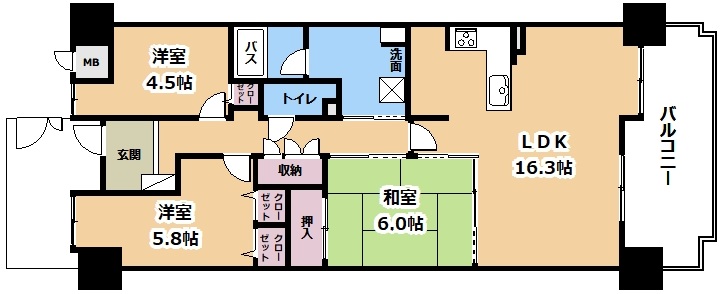 草津市渋川のマンションの間取り