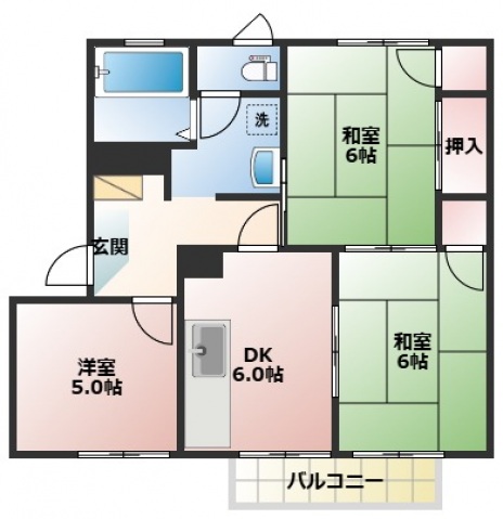 岡山市北区高松原古才のアパートの間取り