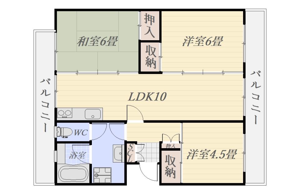 鴨池サンハイツ２号棟１１０１号の間取り