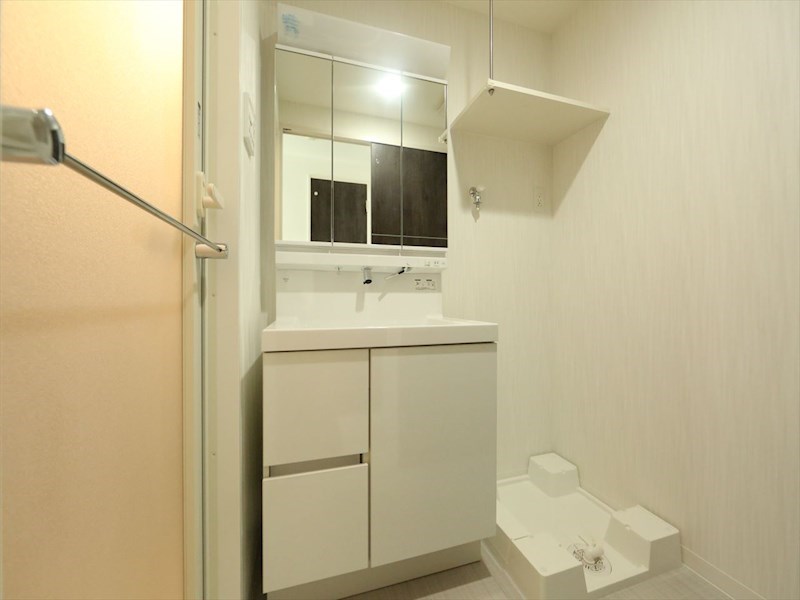 洗面設備　脱衣所　独立洗面台（シャンプードレッサー付）収納スペース有