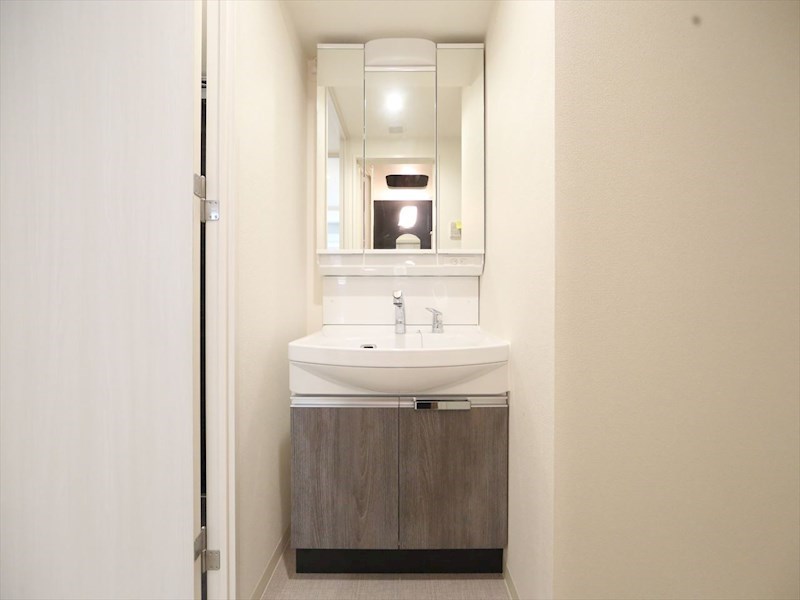洗面設備　脱衣所　独立洗面台（シャンプードレッサー付）収納スペース有