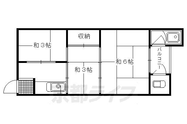 京都市右京区嵯峨野嵯峨ノ段町のアパートの間取り