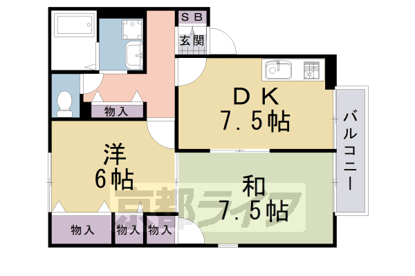 京都市伏見区深草大亀谷東安信町のアパートの間取り