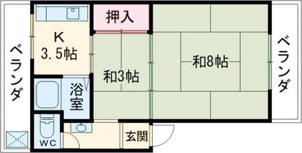 京都市右京区西院西田町のマンションの間取り