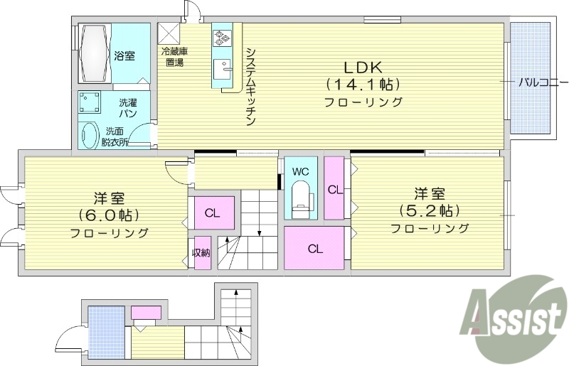 仙台市宮城野区岩切のアパートの間取り