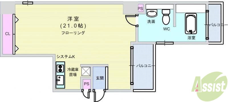 大阪市西区北堀江のマンションの間取り