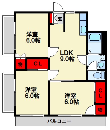 北九州市八幡東区西本町のマンションの間取り