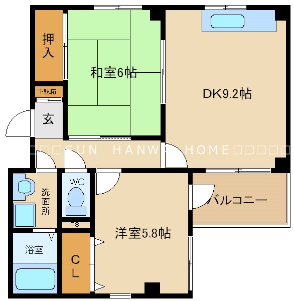 八尾市山本町南のマンションの間取り