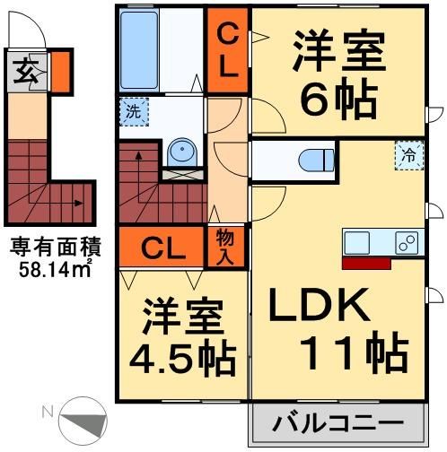 松戸市小山のアパートの間取り