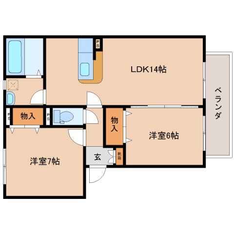 奈良市大安寺のアパートの間取り