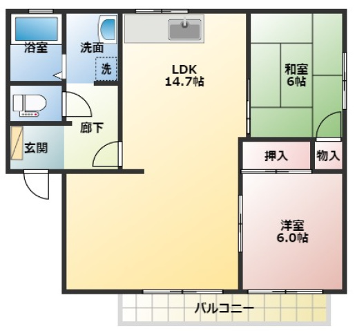 岡山市北区高松原古才のアパートの間取り