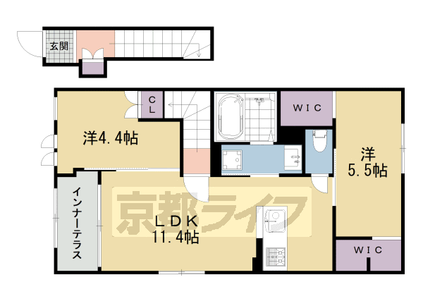 京都市左京区岩倉下在地町のアパートの間取り