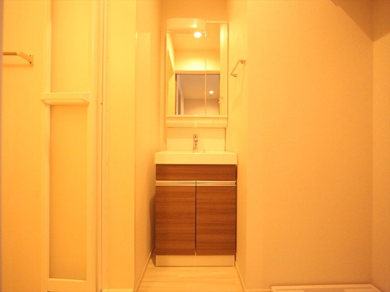 洗面設備　脱衣所　独立洗面台（シャンプードレッサー付）収納スペース有