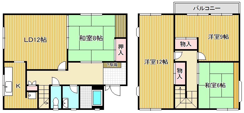 ＪＲ東海道本線 守山駅 徒歩19分 2階建 築38年の間取り写真