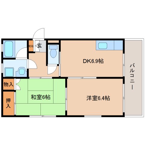 奈良市四条大路のマンションの間取り