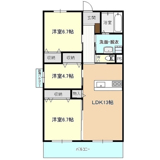 （仮）つくばみらい市子育て応援住宅　Ａ棟の間取り