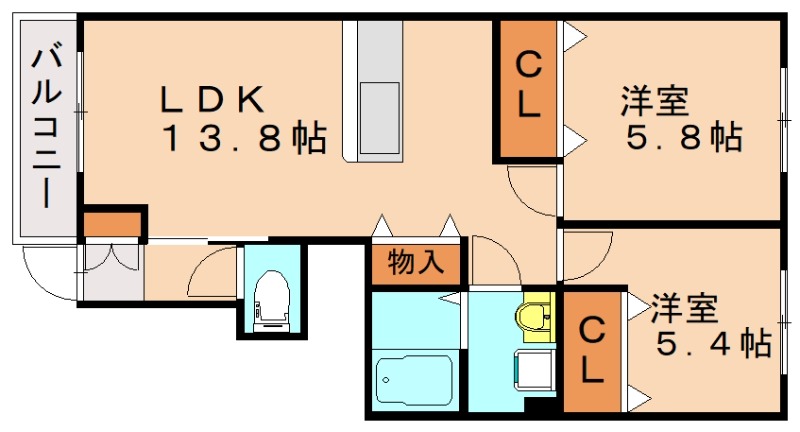 遠賀郡水巻町二東のアパートの間取り