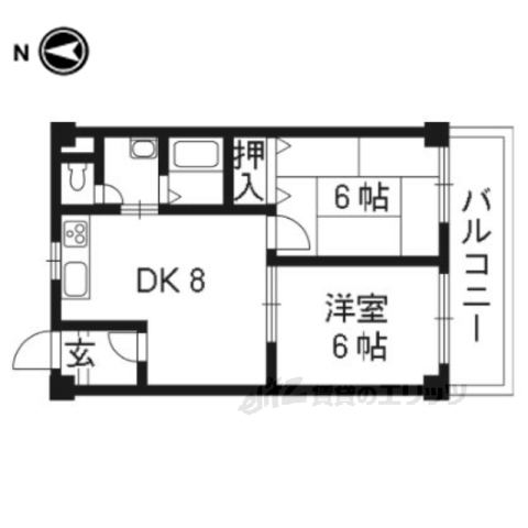 京都市右京区梅津東構口町のマンションの間取り