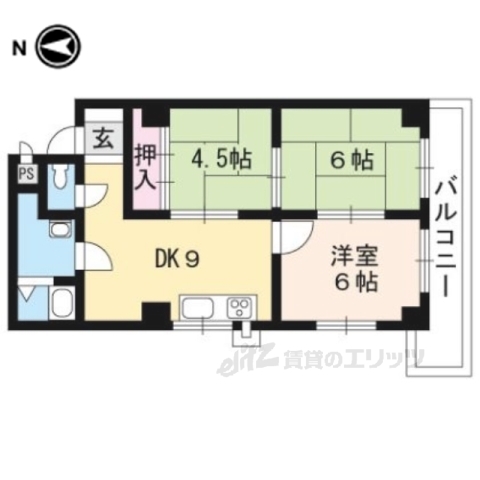 京都市西京区松室河原町のマンションの間取り