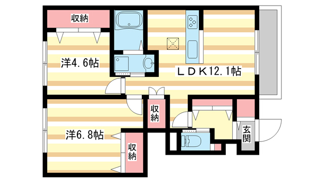 奈良市押熊町のアパートの間取り