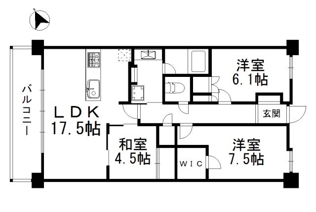 芦屋市朝日ケ丘町のマンションの間取り