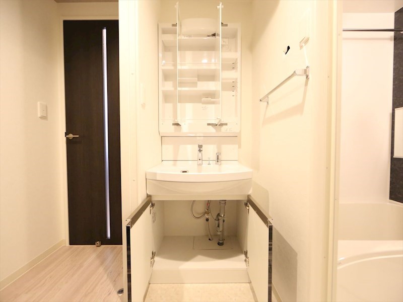 洗面設備　脱衣所　独立洗面台（シャンプードレッサー付）収納スペース有