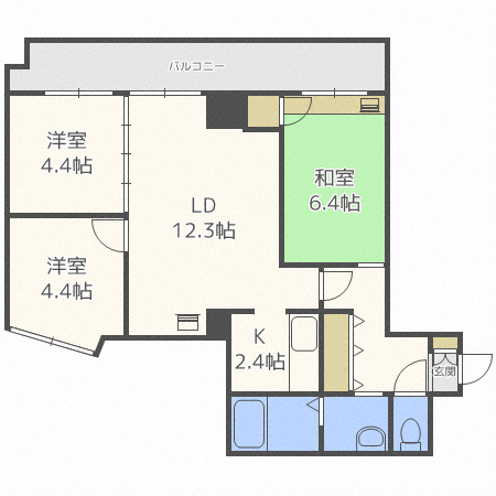 札幌市中央区南六条東のマンションの間取り