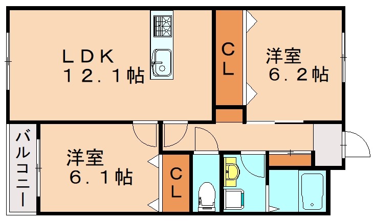 北九州市八幡西区小嶺のアパートの間取り