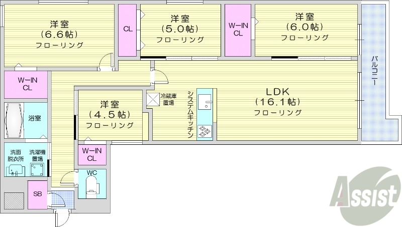 札幌市中央区宮の森三条のマンションの間取り