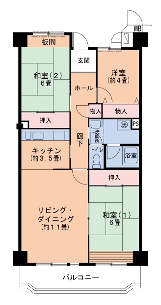 西宮市今津真砂町のマンションの間取り