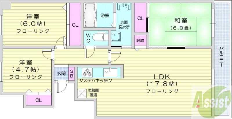 札幌市電 石山通駅 徒歩1分 8階建 築31年の間取り写真
