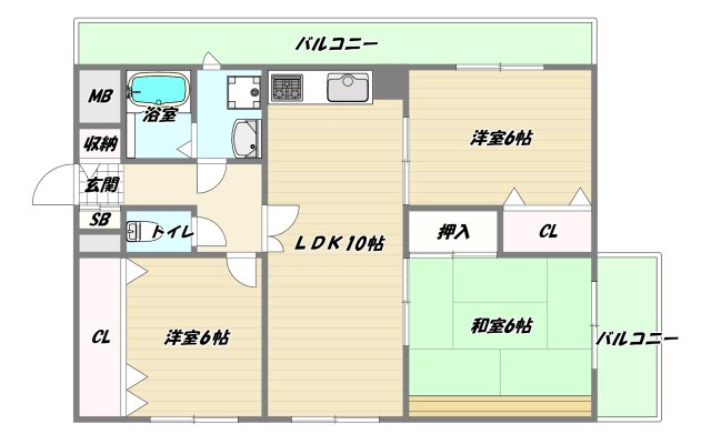 大阪市天王寺区烏ケ辻のマンションの間取り