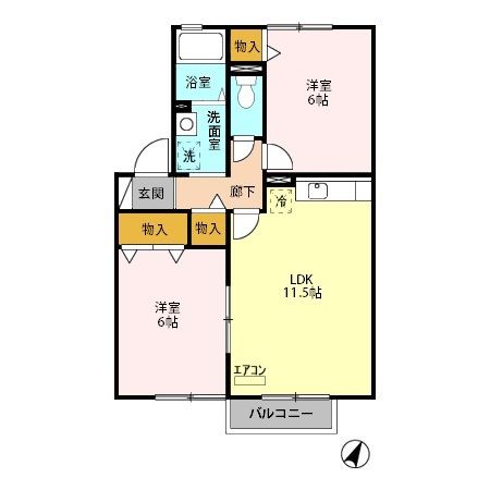 北葛飾郡松伏町田中のアパートの間取り