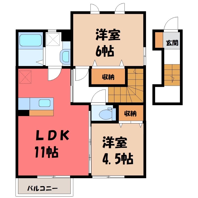 筑西市榎生のアパートの間取り