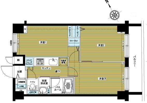 中央区日本橋兜町のマンションの間取り