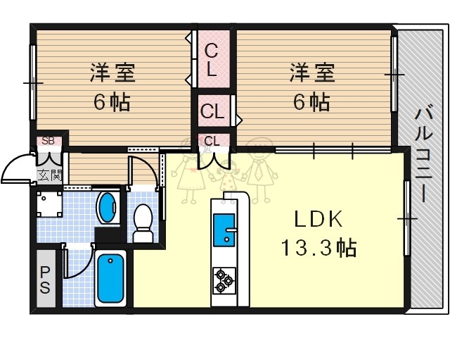 大阪市住吉区万代東のマンションの間取り