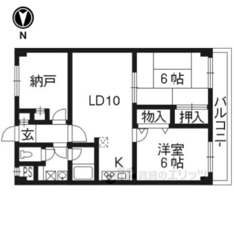 京都市伏見区竹田段川原町のマンションの間取り