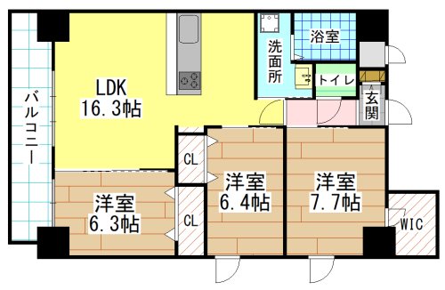 北九州市小倉北区田町のマンションの間取り