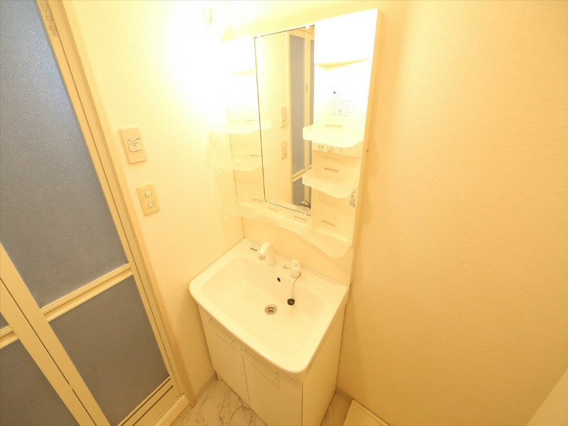 洗面設備　脱衣所　独立洗面台（シャンプードレッサー付）収納スペース有