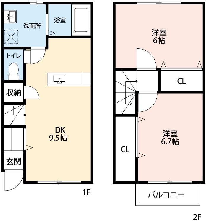 名鉄名古屋本線 矢作橋駅 徒歩5分 2階建 築22年の間取り写真