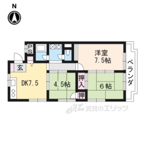 京都市山科区椥辻東潰のマンションの間取り