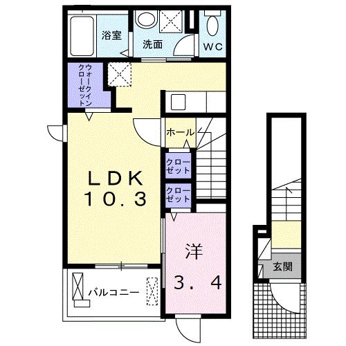 ＪＲ山陽本線 新下関駅 バス乗車時間：8分 最寄りバス停で下車 徒歩6分 2階建 築3年の間取り写真