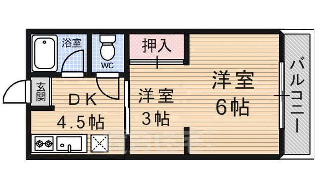 京都市山科区東野中井ノ上町のマンションの間取り