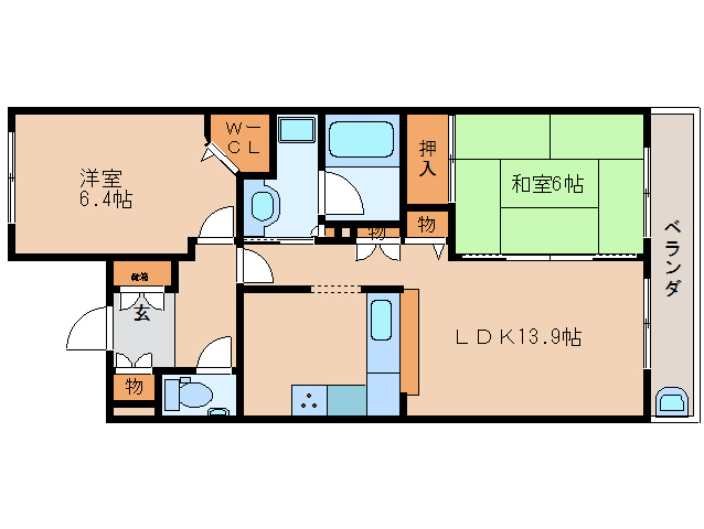 奈良市西大寺東町のマンションの間取り