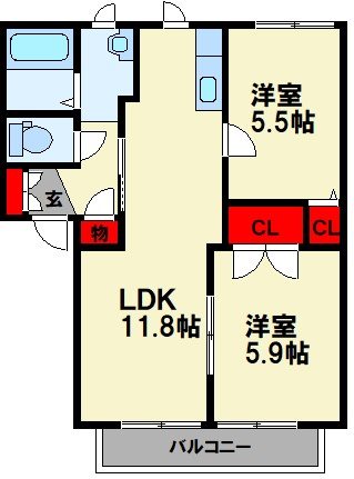 飯塚市大日寺のアパートの間取り