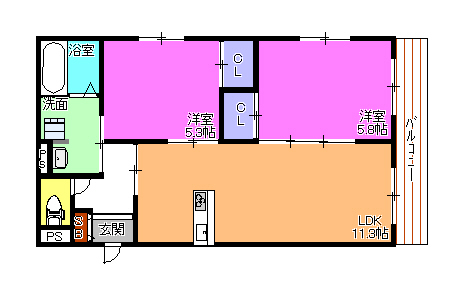 加古川市平岡町西谷のマンションの間取り