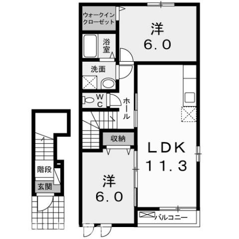 伊勢崎市間野谷町のアパートの間取り