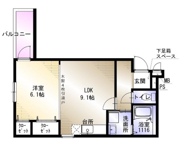 堺市東区草尾のアパートの間取り