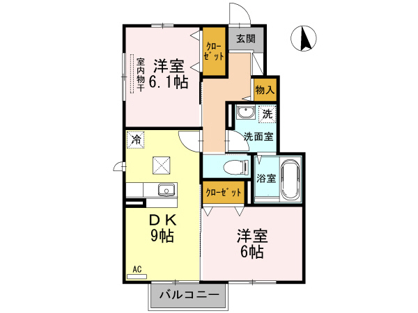 【岩国市牛野谷町のアパートの間取り】